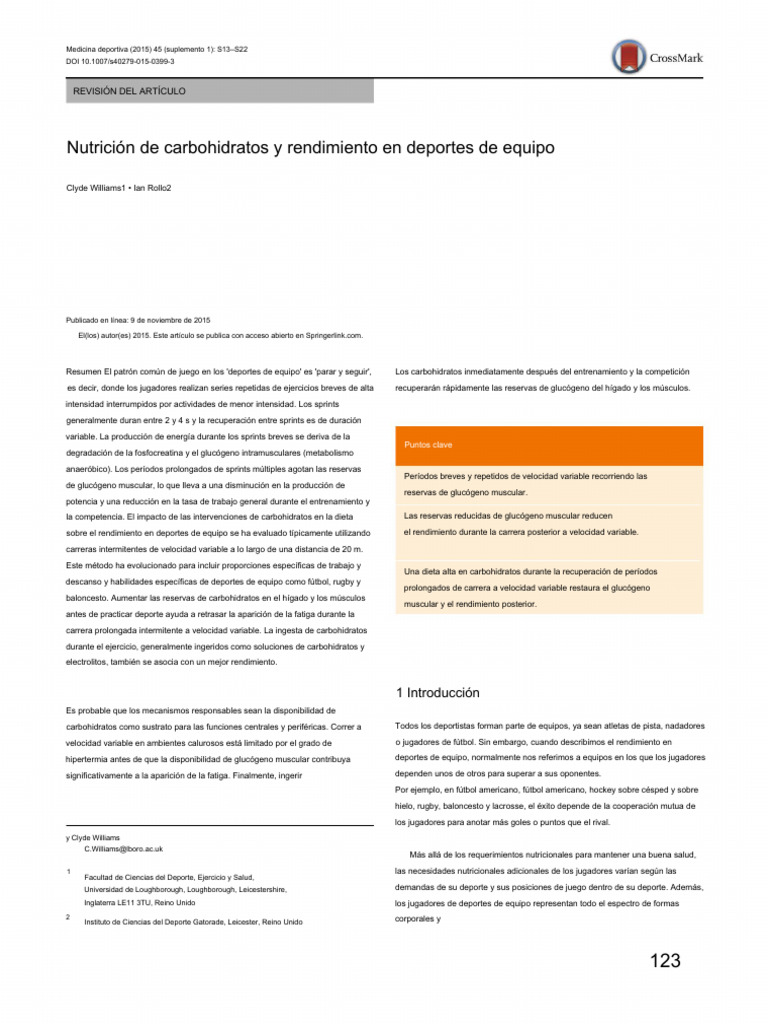 Nutrición De Carbohidratos Y Rendimiento Deportivo Pdf