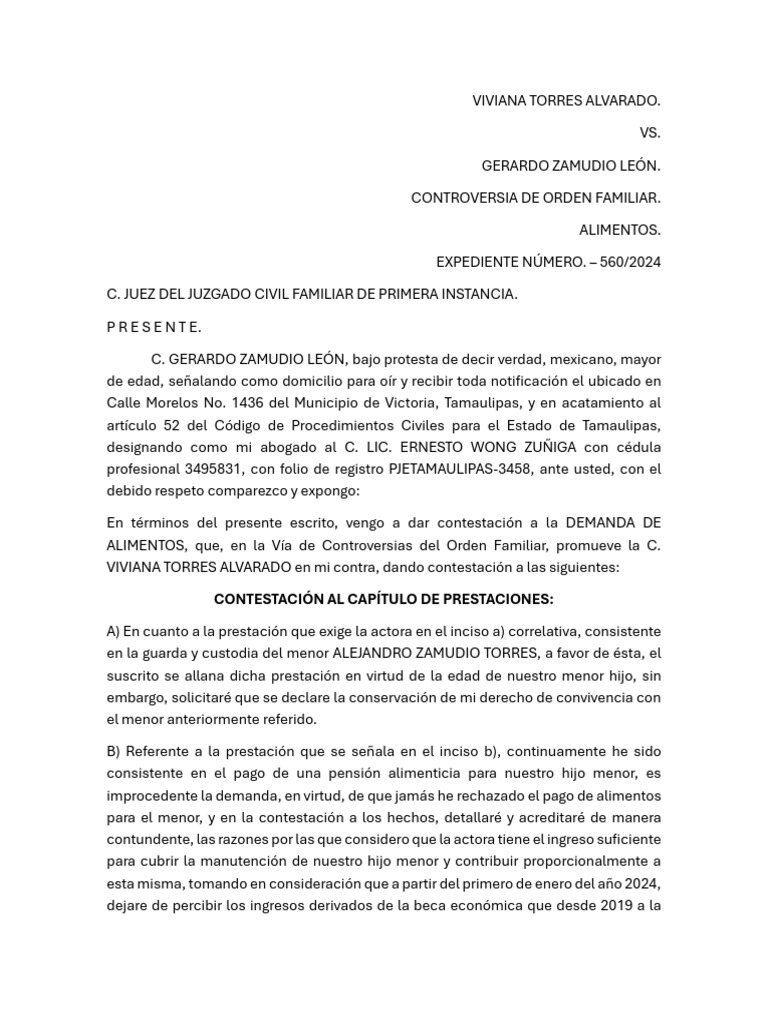 Contestación de Demanda Familiar | PDF