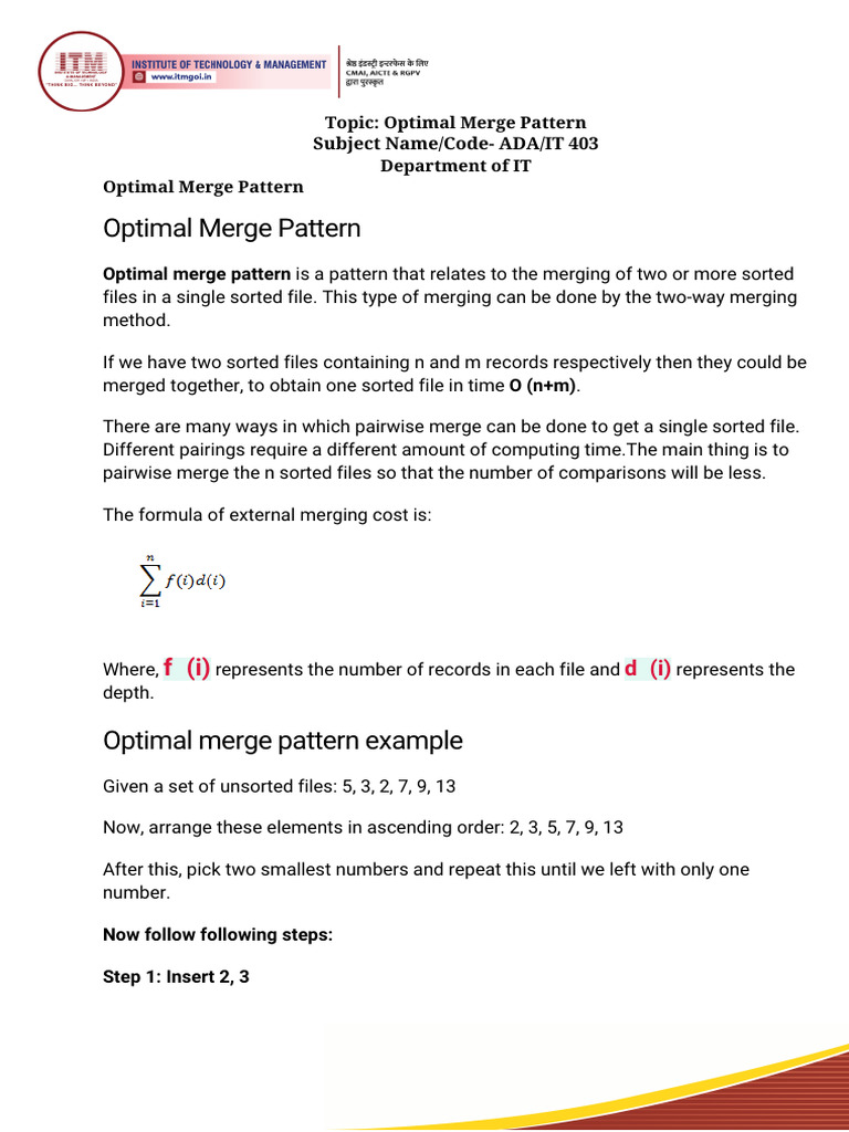 3.IT-B 403 IT 403 Optimal Merge Pattern | PDF