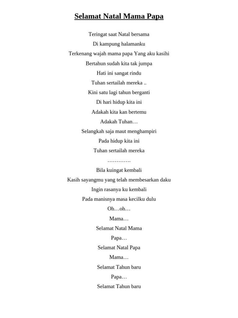 Lirik Lagu Selamat Natal Mama Papa Victor Hutabarat Pdf