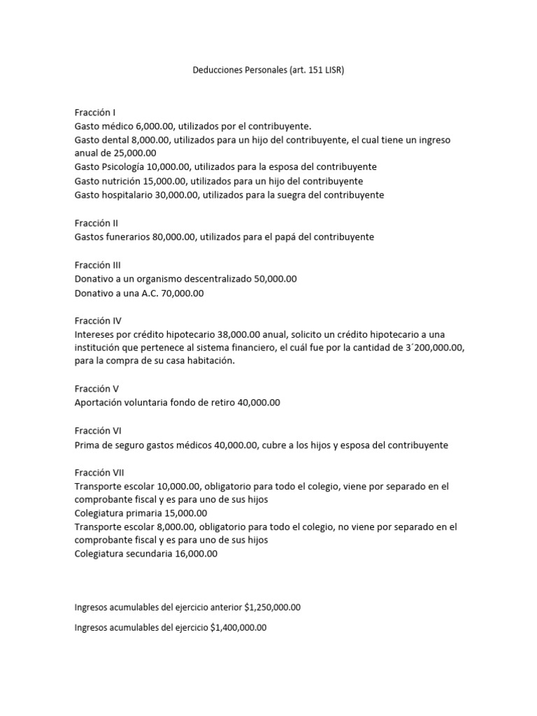 Deducciones Personales en LISR 2023 | PDF