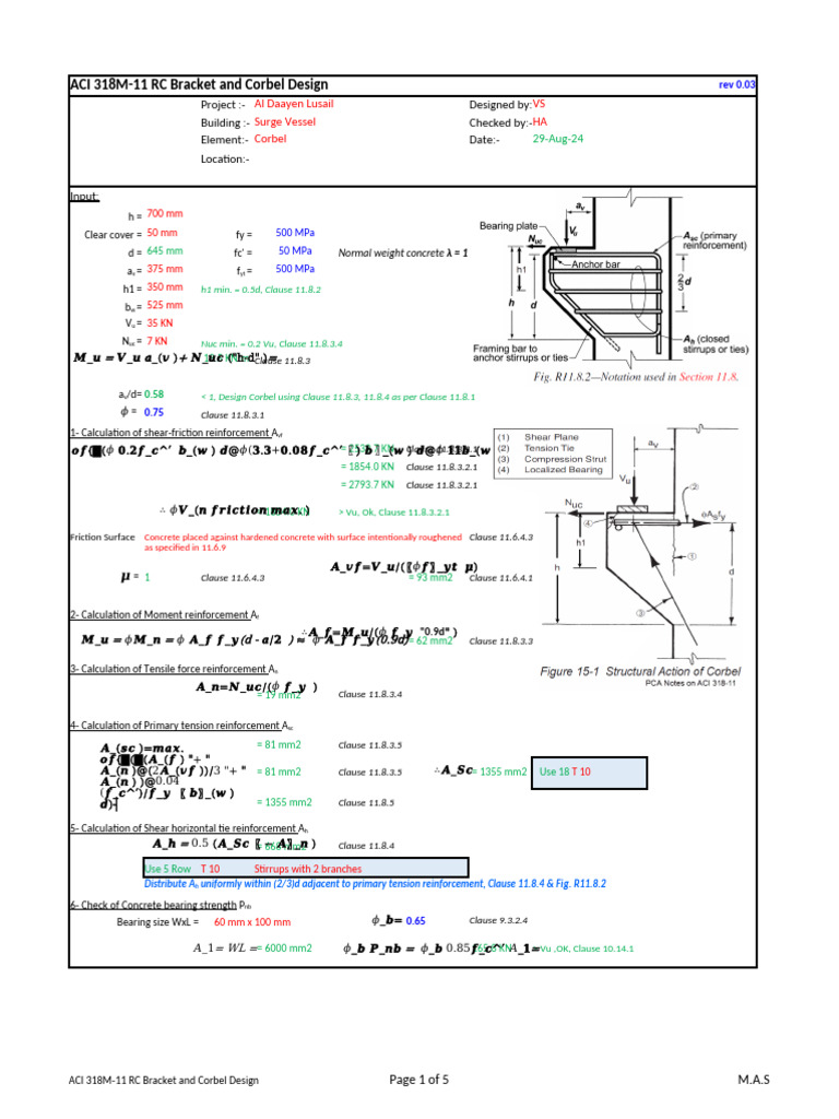 ACI 318M-11 RC Bracket and Corbel Design - v0.03 - 2017-04-10 | PDF