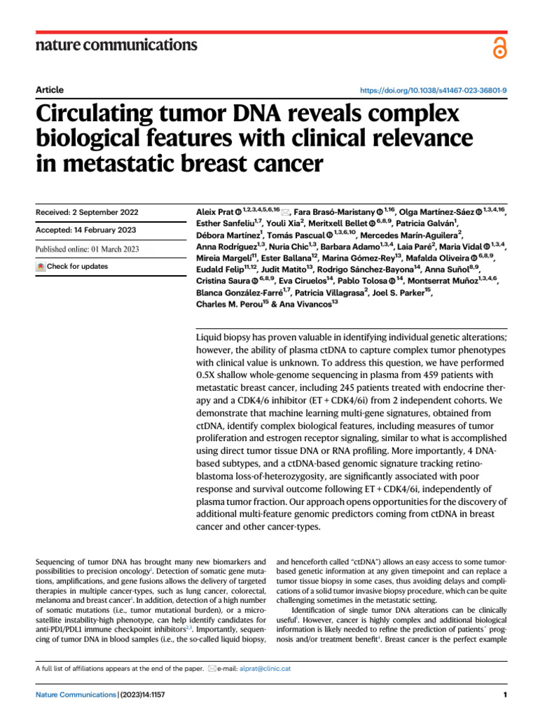 Circulating Tumor Dna Reveals Complex Biological Features With Clinical