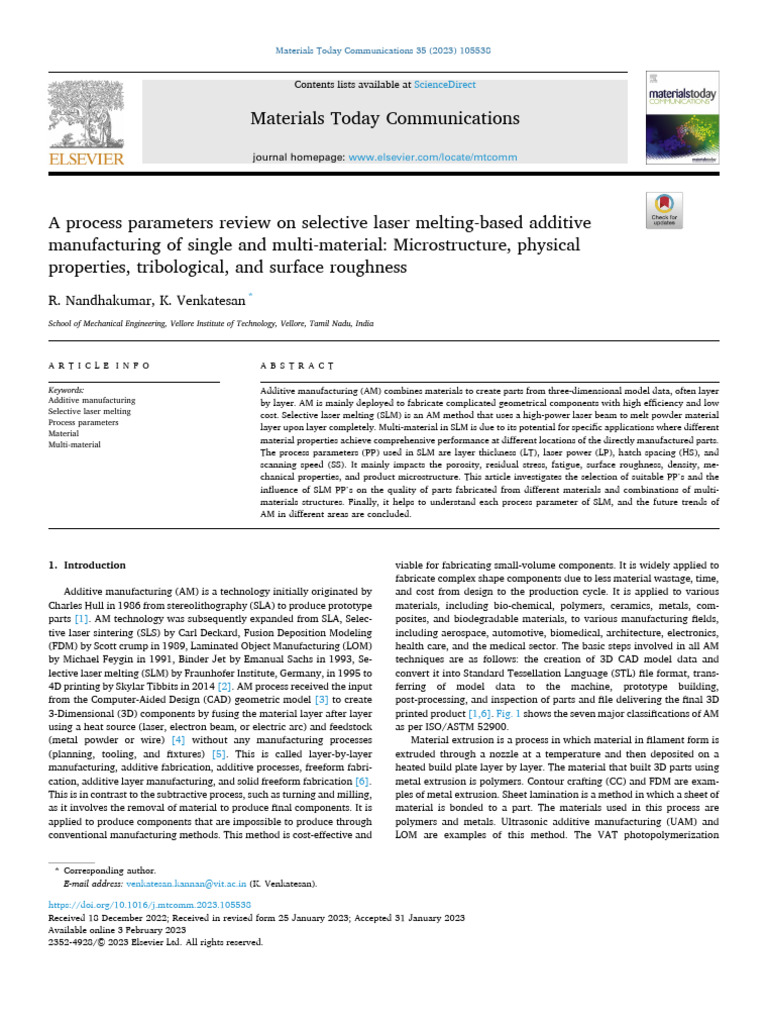 A Process Parameters Review On Selective Laser Melting-Based | PDF