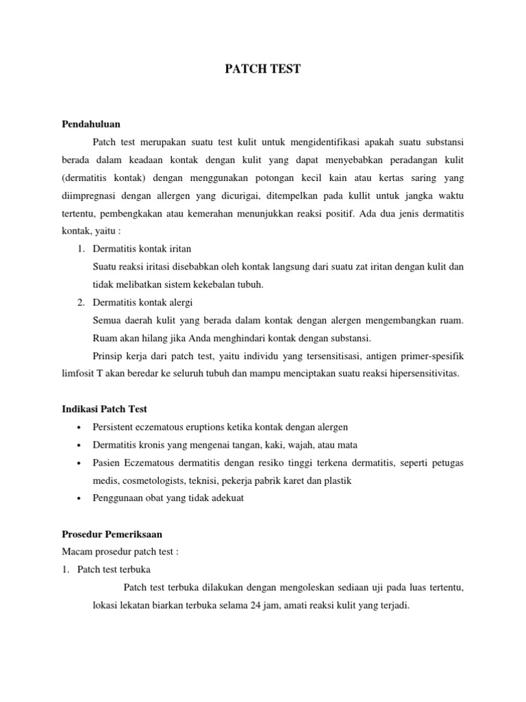 Panduan Lengkap Patch Test Alergi | PDF