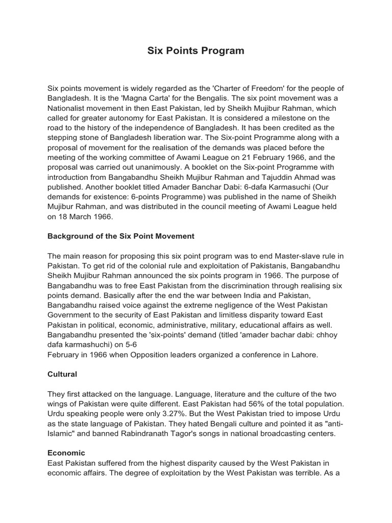 Six-Point Movement: Bangladesh's Autonomy Demand | PDF | Bangladesh ...