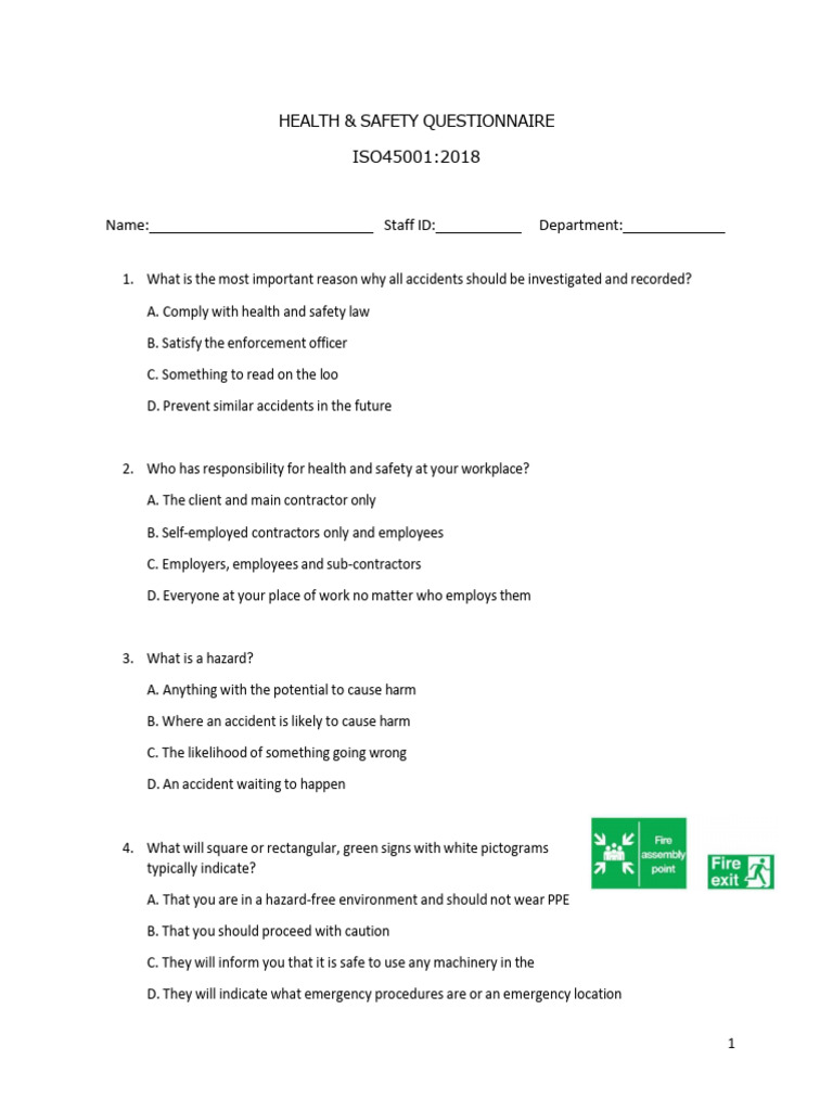 Questionnaire sur la santé et sécurité ISO 45001 | PDF