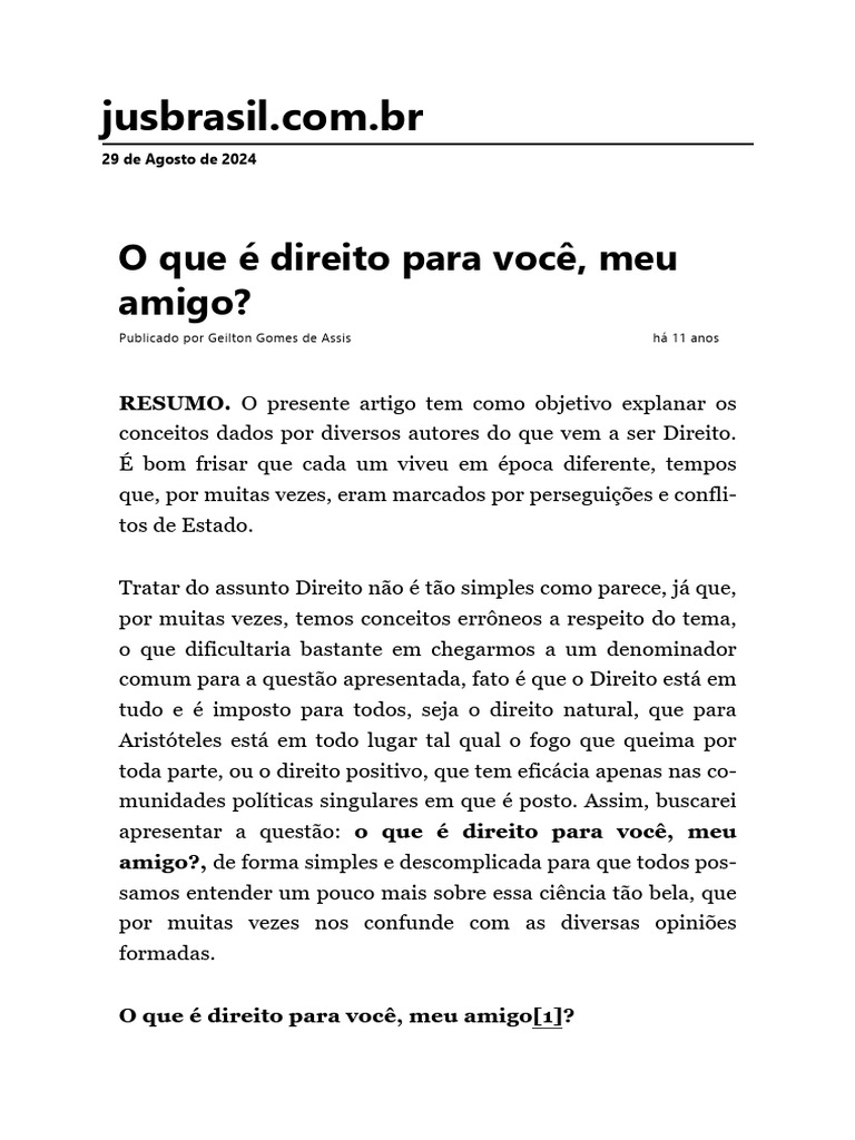 O Que É Direito para Você, Meu Amigo. - Jusbrasil | PDF