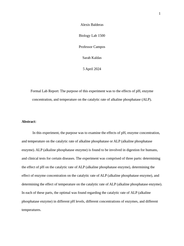 Effects of pH, Concentration, and Temp on ALP | PDF | Enzyme | Ph