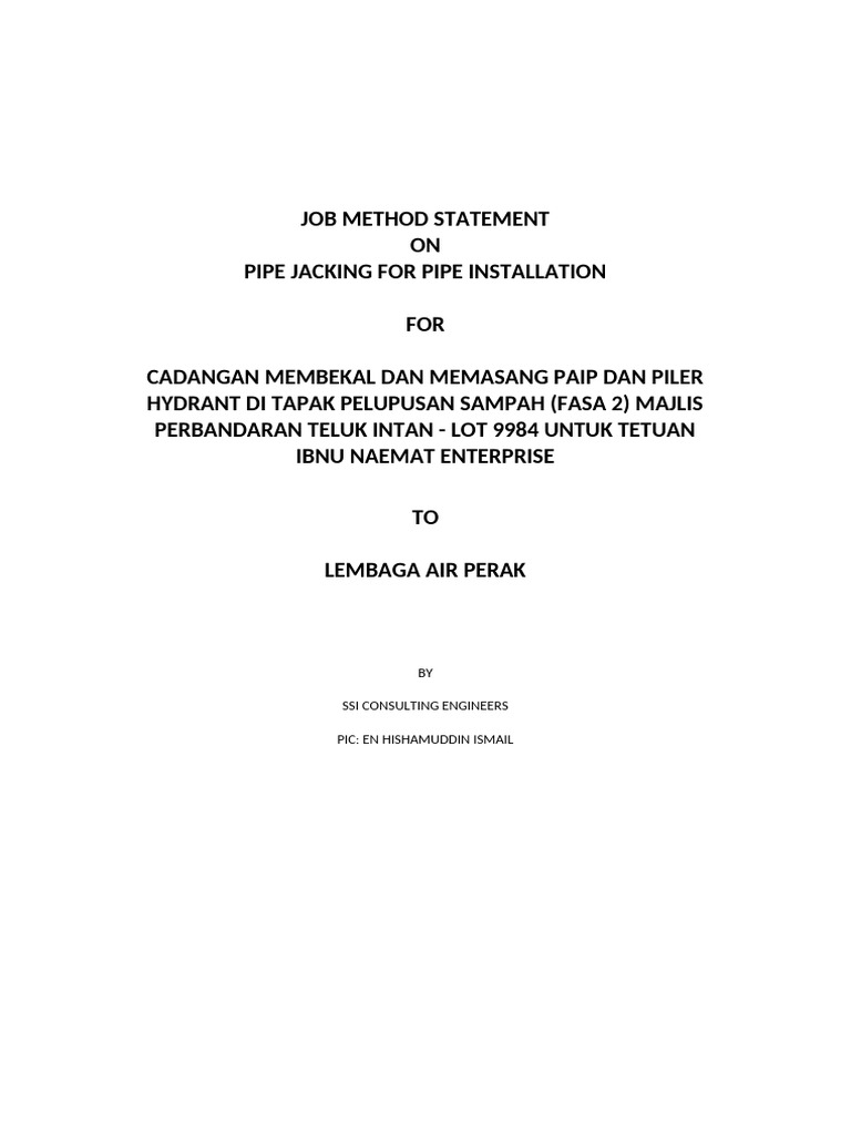 Pipe Jacking Method Statement for Teluk Intan | PDF | Pipe (Fluid ...