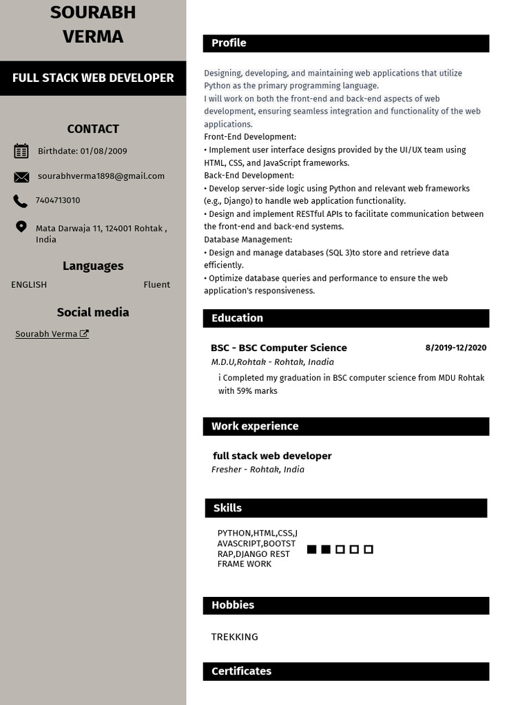 Contact: Full Stack Web Developer | PDF