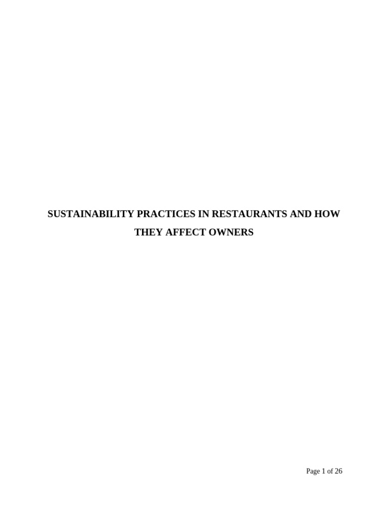 SUSTAINABILITY PRACTICES IN RESTAURANTS Chapter 1 and Chapter 2 | PDF