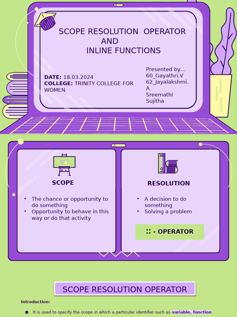 Scope Resolution Operator AND Inline Functions: Presented by 60 ...
