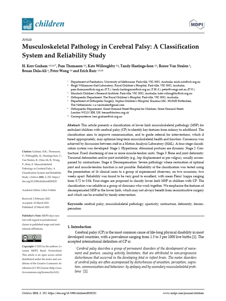 Musculoskeletal Pathology in Cerebral Palsy A Clas | PDF | Cerebral ...