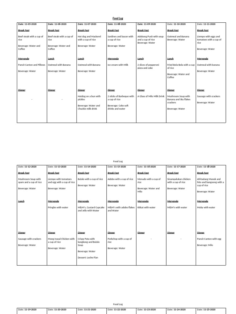 Food log pdf
