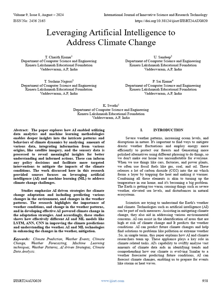 Leveraging Artificial Intelligence To Address Climate Change | PDF ...