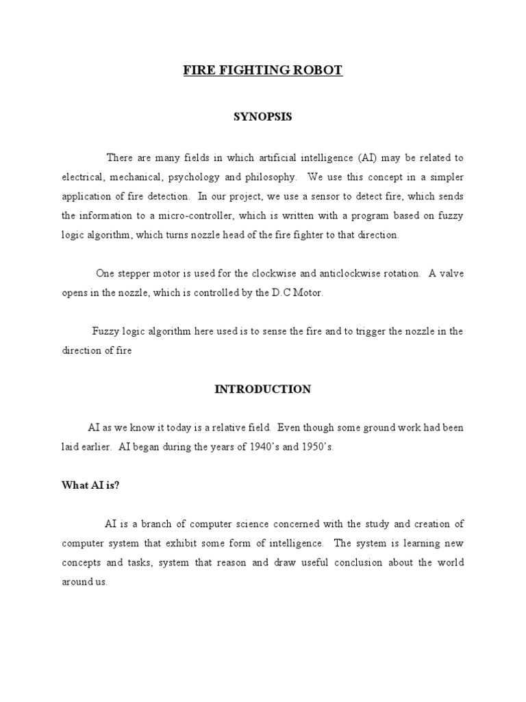 Fire Fighting Robot Semi PDF Artificial Intelligence Intelligence