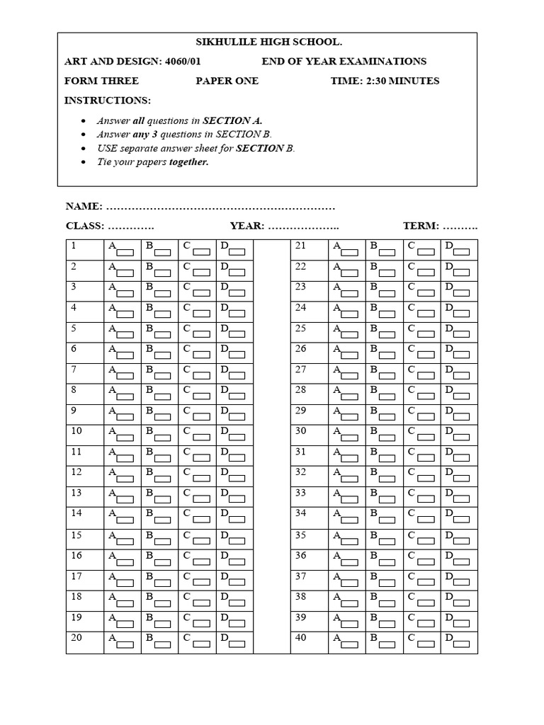 Art multiple choice scanner pdf