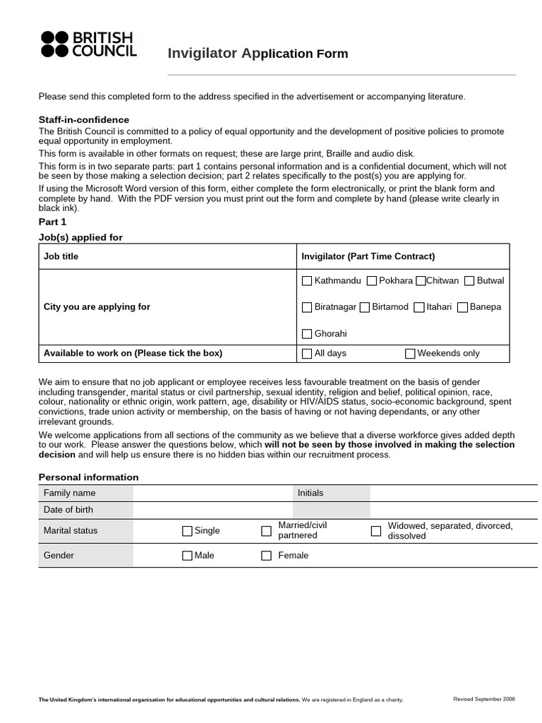 Invigilator Application Form August 2024 | PDF