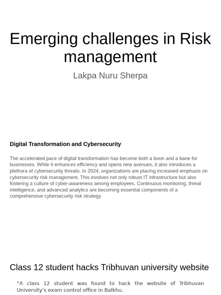 Emerging Challenges in Risk Management | PDF