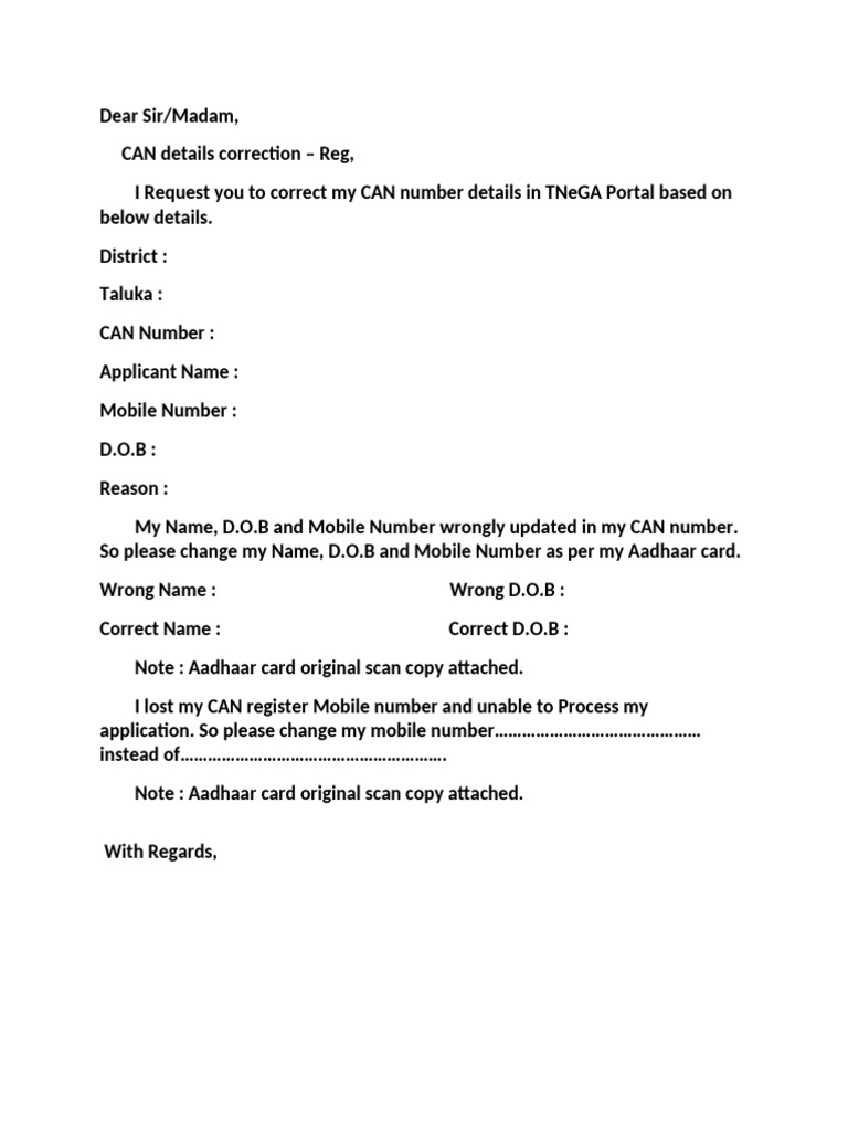 CAN Correction Letter Format | PDF