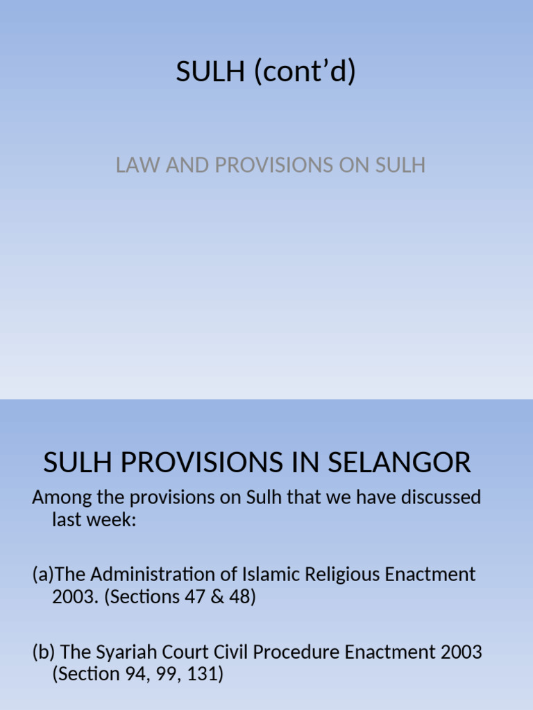 Week 6. Related Law and Regulations On Sulh | PDF