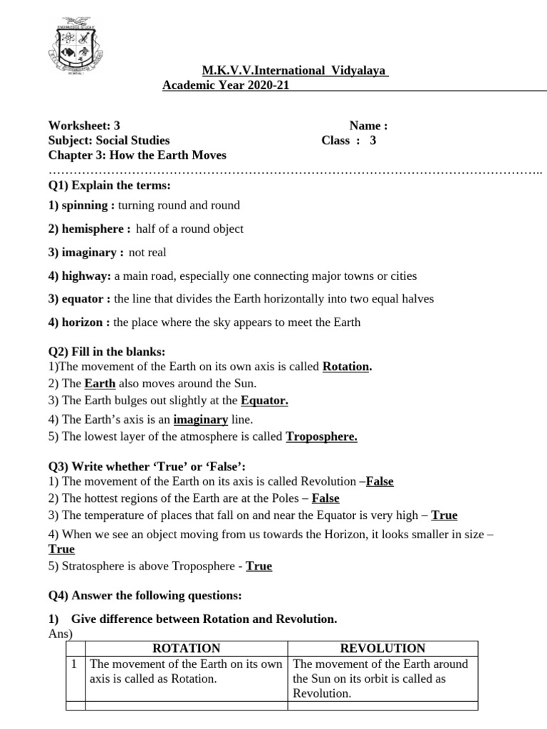 Class3 SS Worksheet 3 | PDF