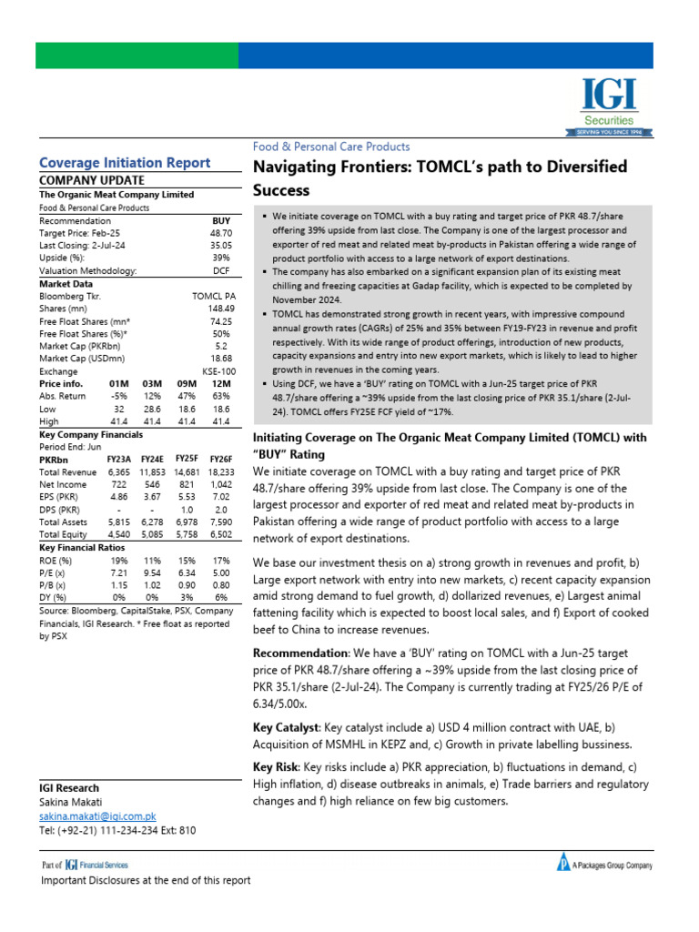 TOMCL Coverage Report: Buy Rating & Growth | PDF | Discounted Cash Flow ...