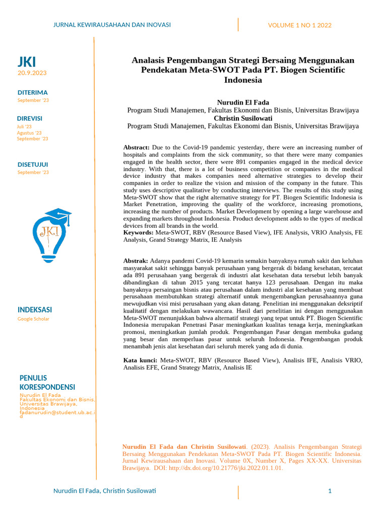 Jurnal Analisis Pengembangan Strategi Bersaing Menggunakan Metode META ...