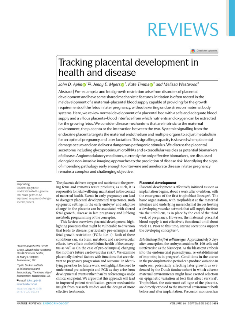 Tracking Placental Development in Health and Disease | PDF