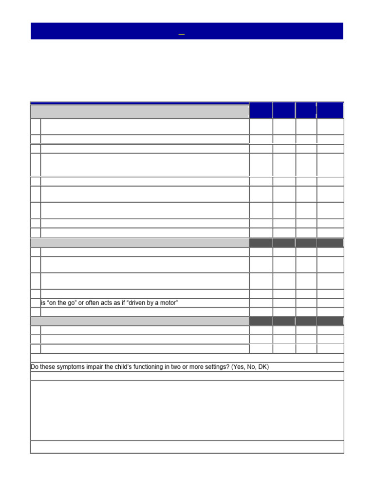 Add Child Self Assessment | PDF