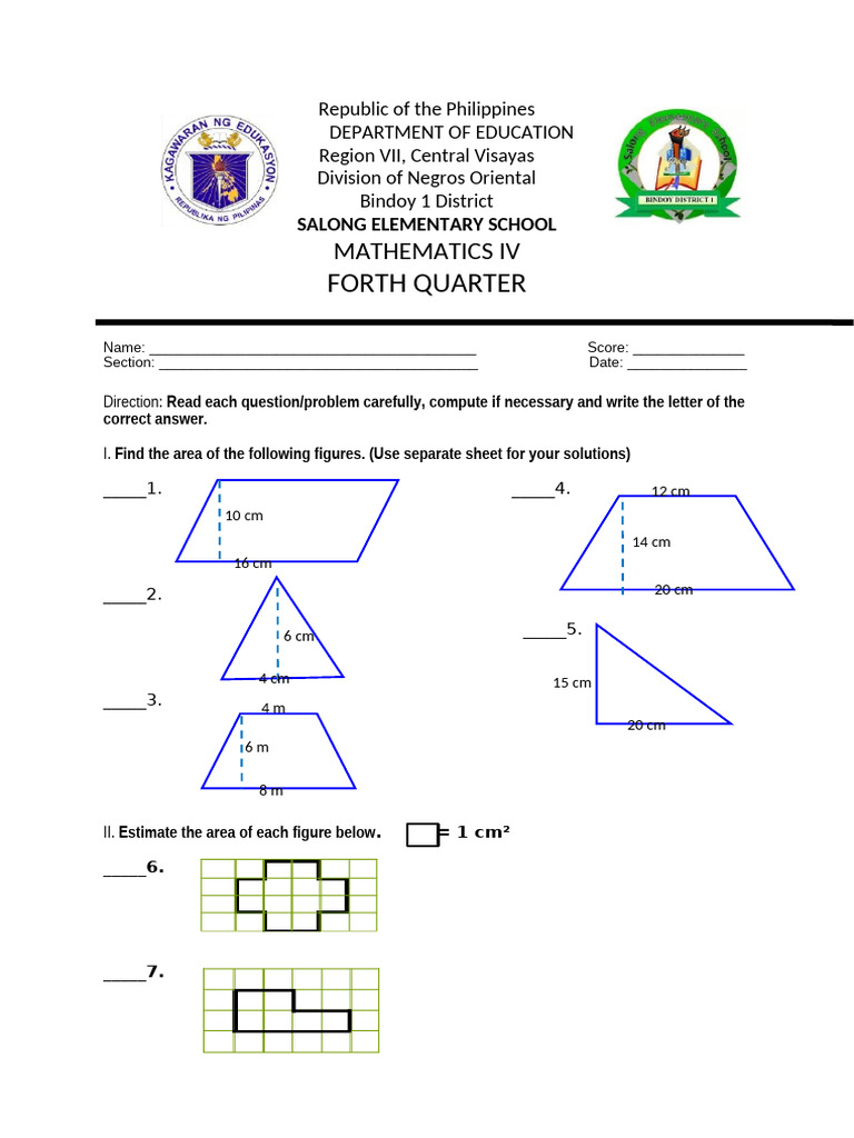 PT - Mathematics 4 - Q4 V1-1 | PDF