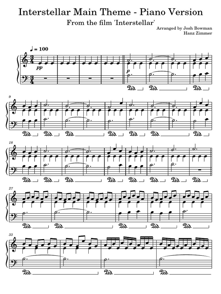 Interstellar Main Theme Piano Version Soundtrack Orchestra PDF