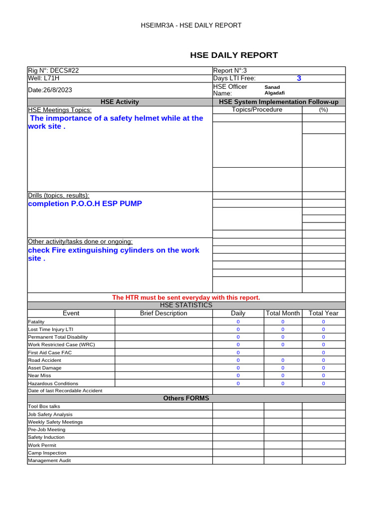 Hse daily report 3 pdf