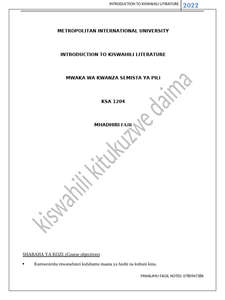 INTRODUCTION TO THE KISWAHILI LANGUAGE visual data 4