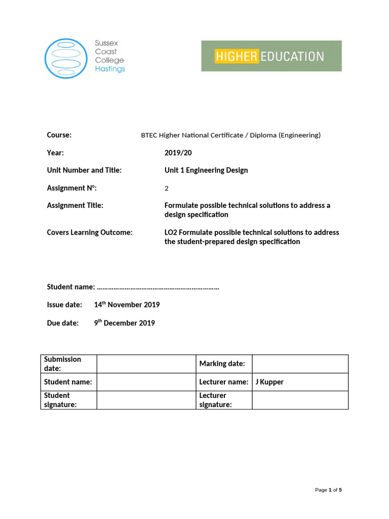 HNC Eng Design Ass2 | PDF