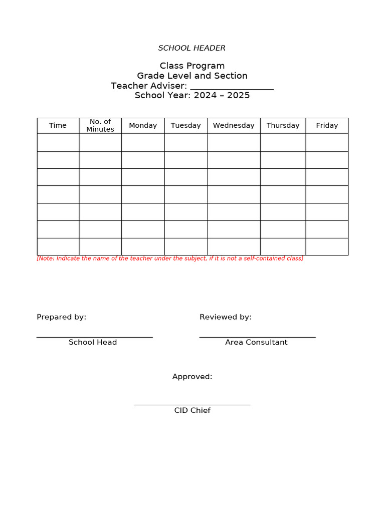 Class Program Template 110259 | PDF