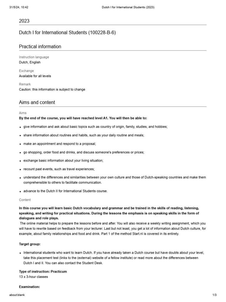 Dutch I For International Students | PDF | Human Communication | Learning