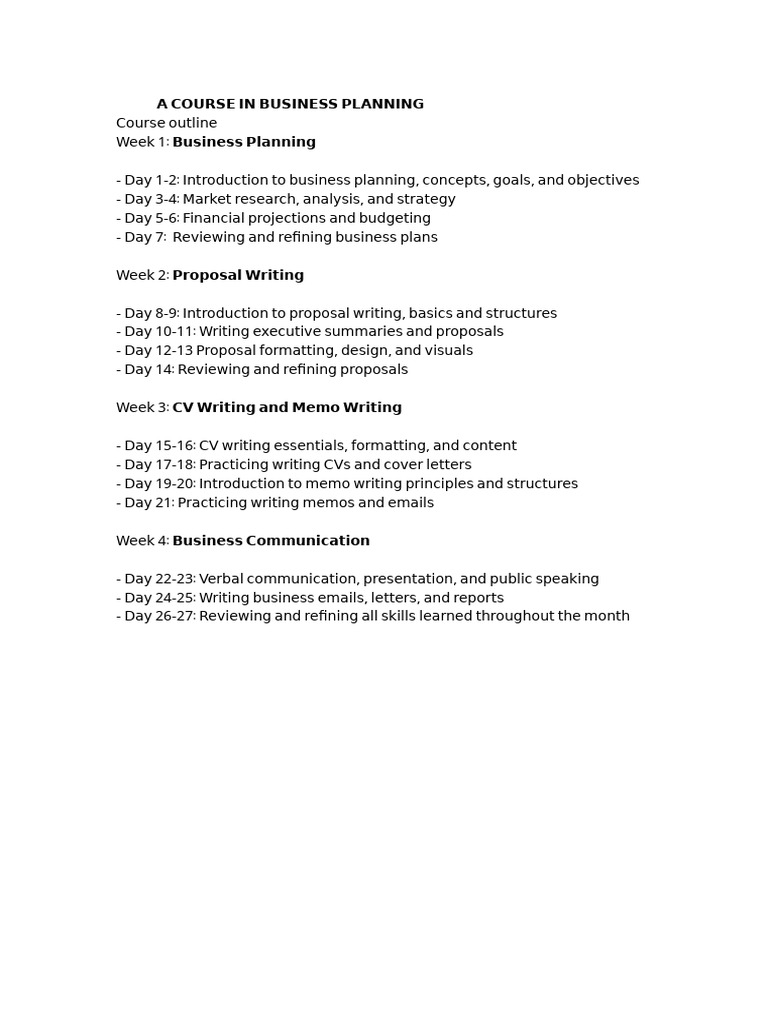 A Course in Business Planning | PDF | Memorandum | Finance & Money ...