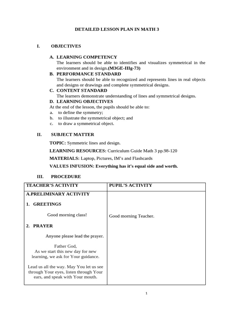 Detailed Lesson Plan in Math 1 | PDF