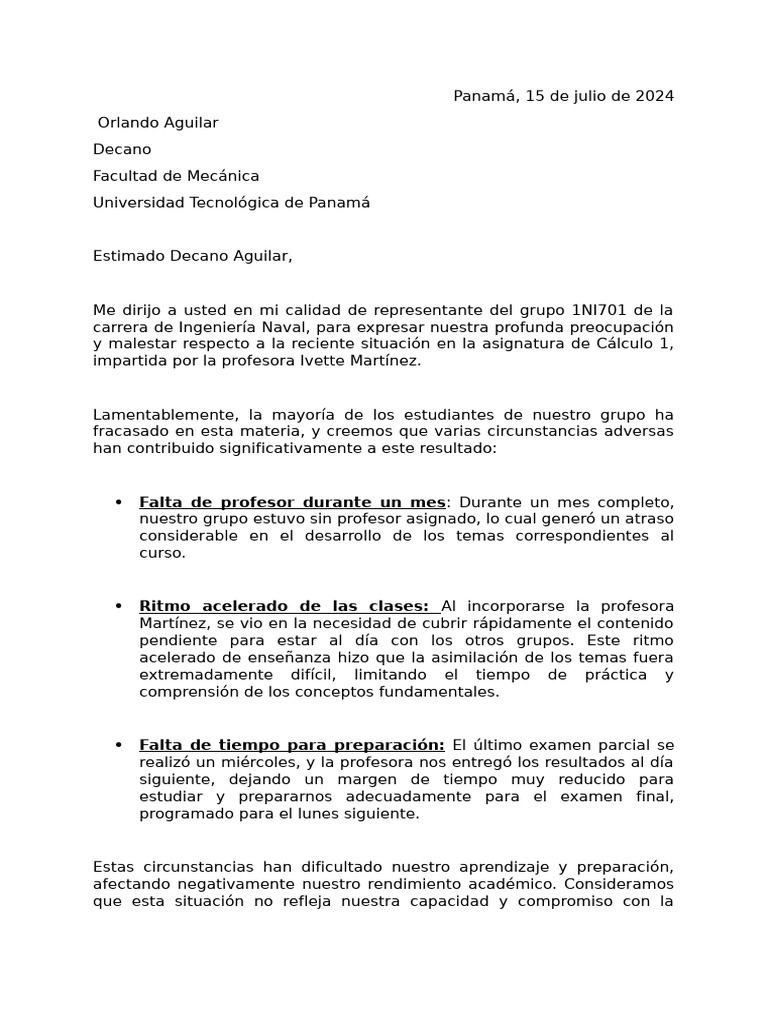 Carta Al Decano | PDF