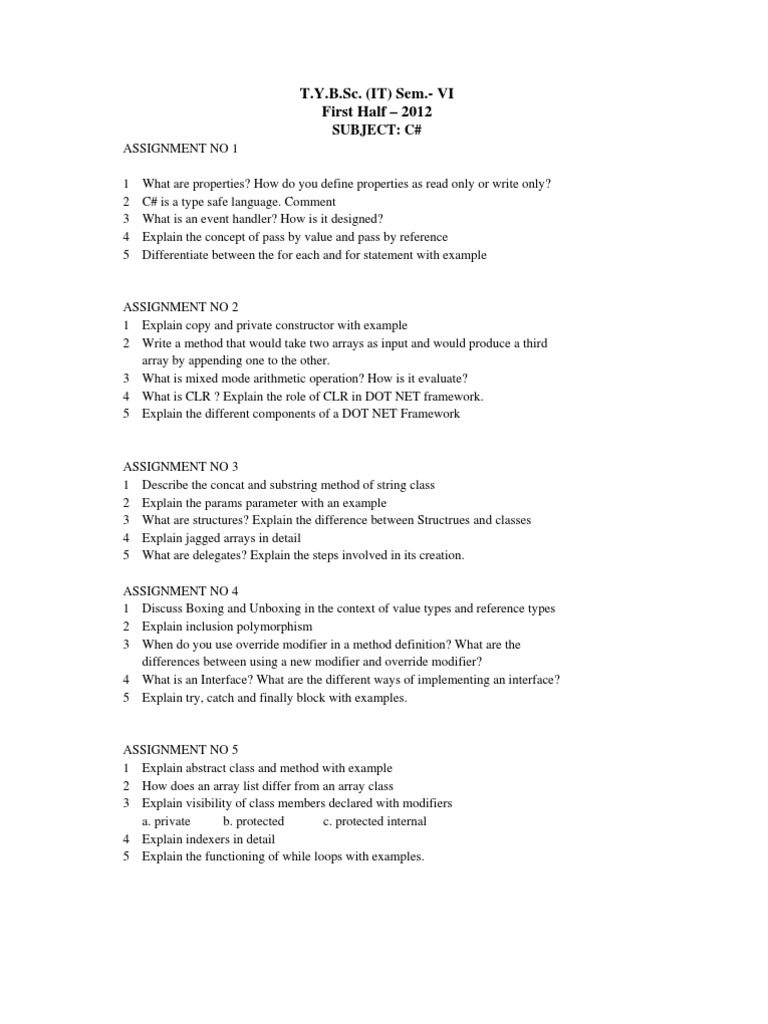 C# and Internet Technologies Assignments | PDF | Method (Computer ...