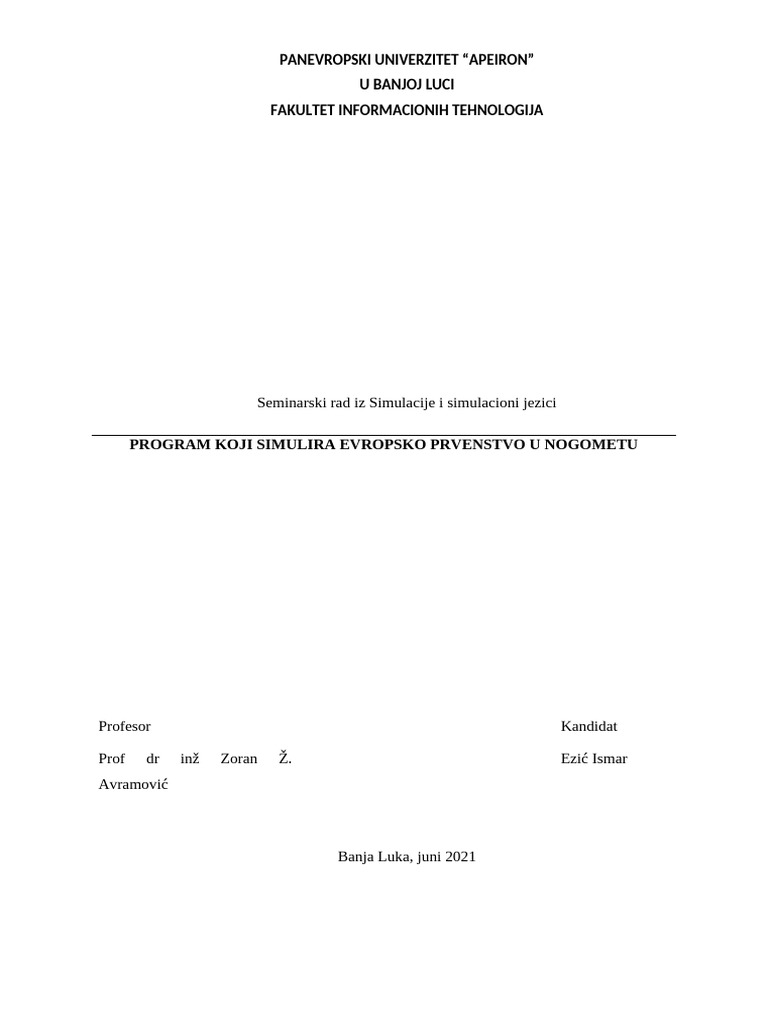 Ismar Ezic, Simulacije I Simulacioni Jezici | PDF