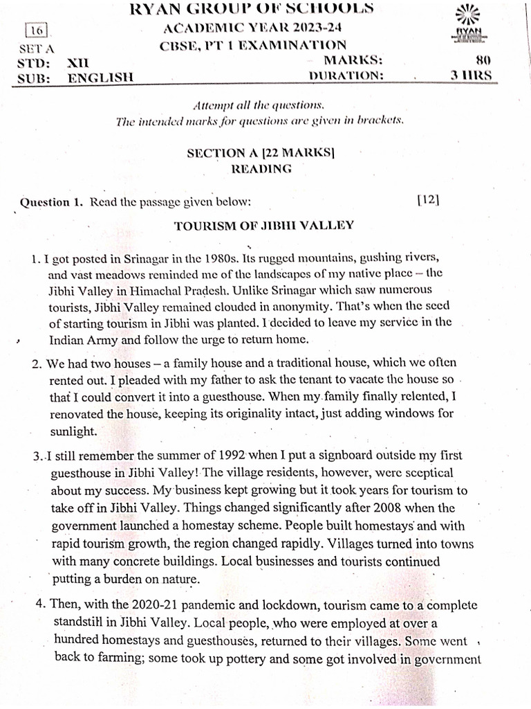 CL - Xii 1st Term Question Paper | PDF