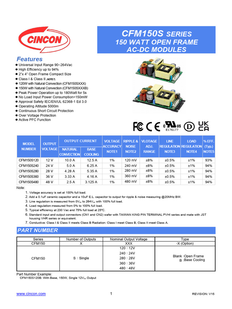 CINCOM CFM150S Series | PDF | Mains Electricity | Electrical Engineering