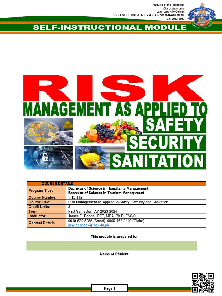 4 Risk Management As Applied To Safety Security and Sanitation Module | PDF