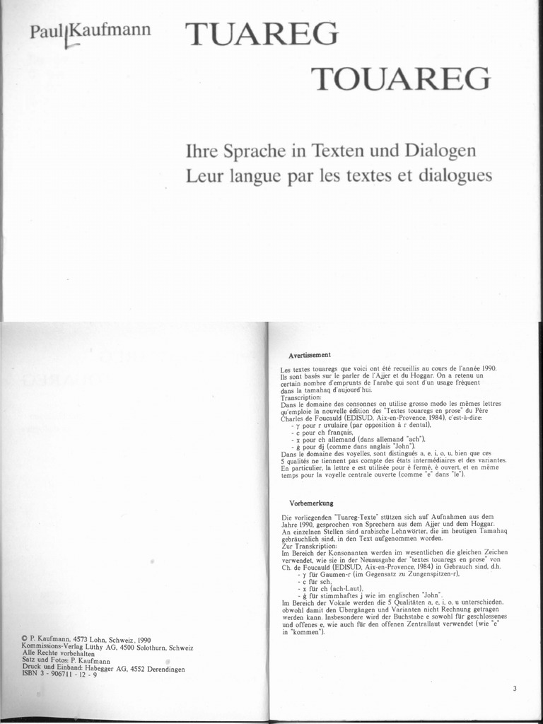 Tuareg Touareg Ihre Sprache in Texten Und Dialogen Leur Langue Par Les ...