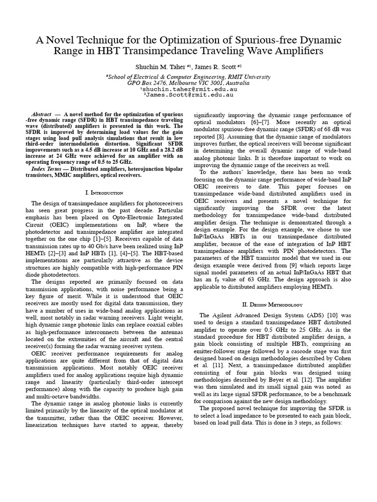 A Novel Technique For The Optimization of Spurious-Free Dynamic Range ...