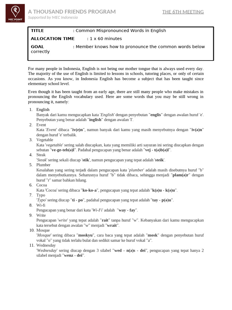 Common English Pronunciation Errors | PDF | Linguistics