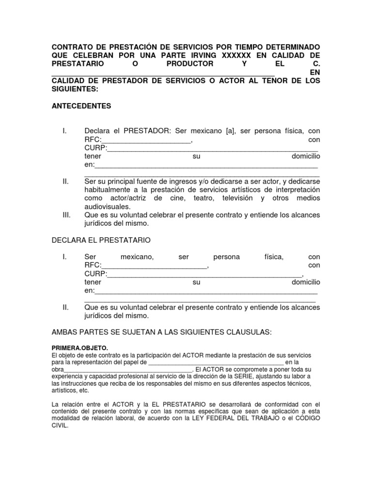Contrato de Prestacion de Servicios de Actores